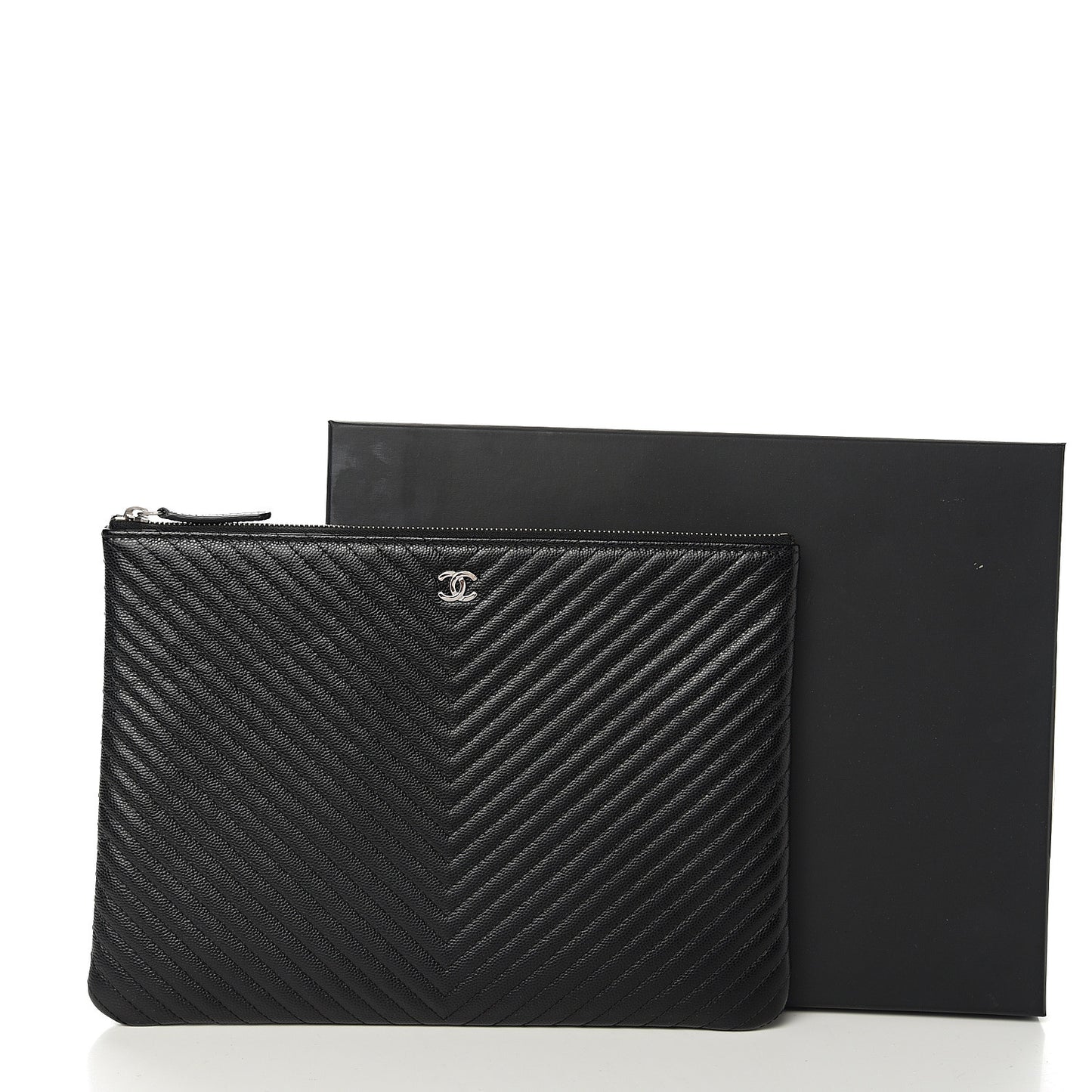 Caviar Chevron Quilted Medium Cosmetic Case Black