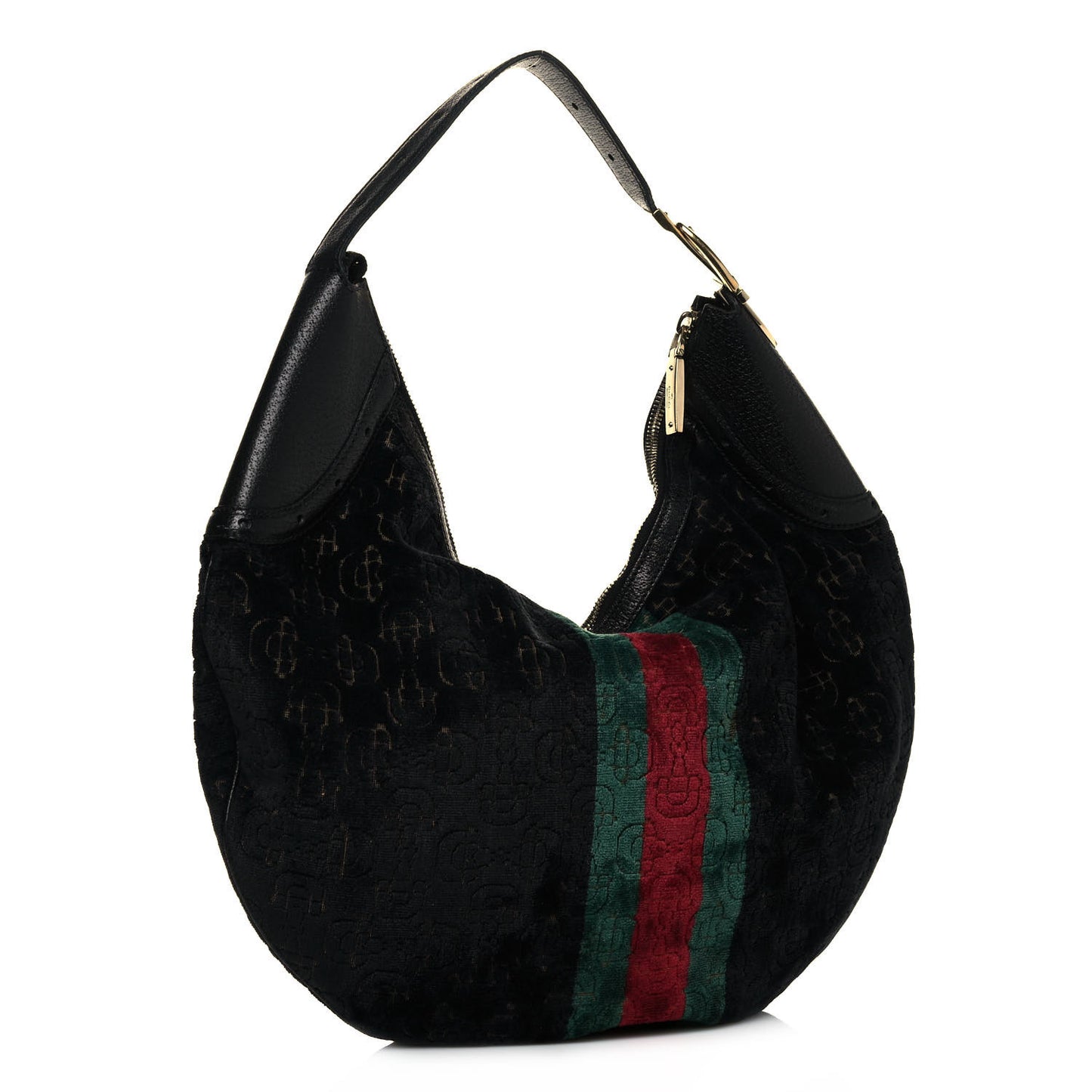 Velvet Horsebit Embossed Glam Hobo Black