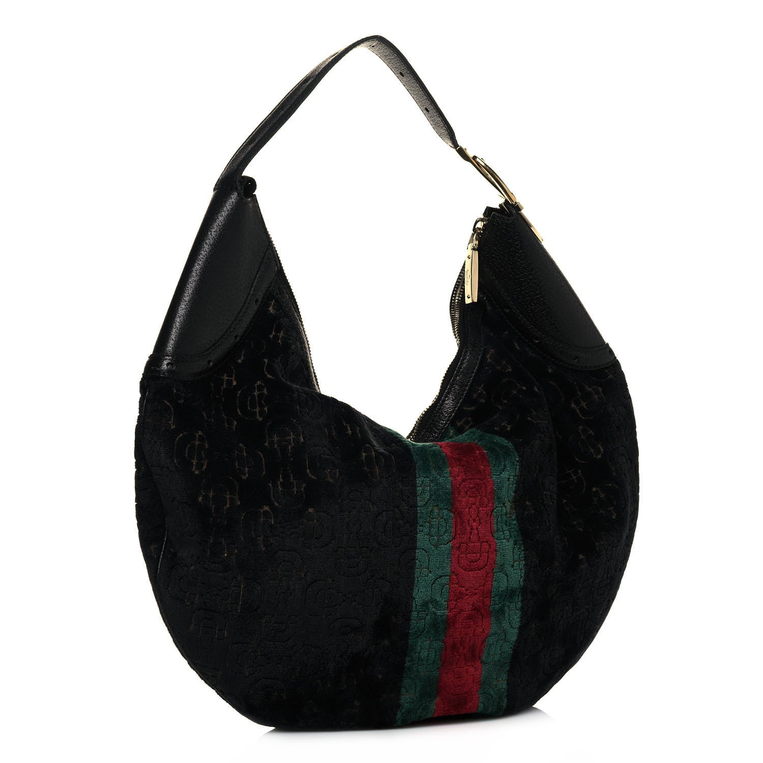 Gucci Velvet Horsebit Embossed Glam Hobo Black 2 of 12