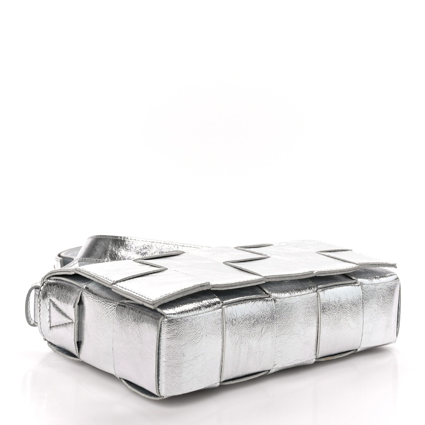 Metallic Lambskin Maxi Intrecciato Cassette Crossbody Bag Silver