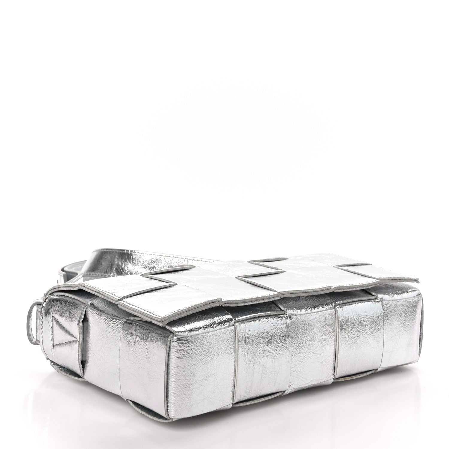 Bottega Veneta Metallic Lambskin Maxi Intrecciato Cassette Crossbody Bag Silver 4 of 9