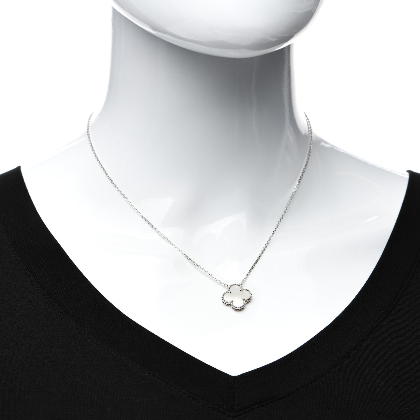 18K White Gold Mother of Pearl Vintage Alhambra Pendant Necklace