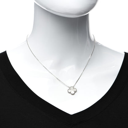 Van Cleef & Arpels 18K White Gold Mother of Pearl Vintage Alhambra Pendant Necklace 2 of 6