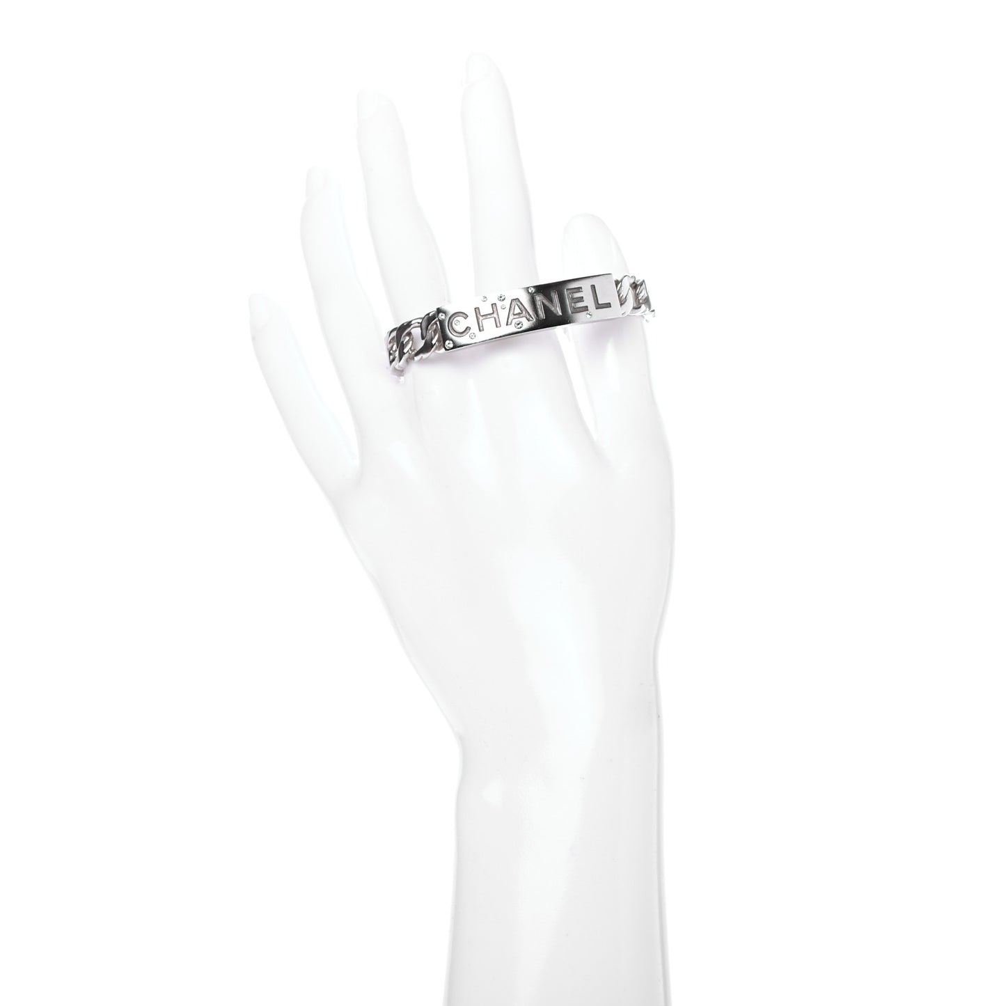 Metal Crystal Chain Cuff Silver