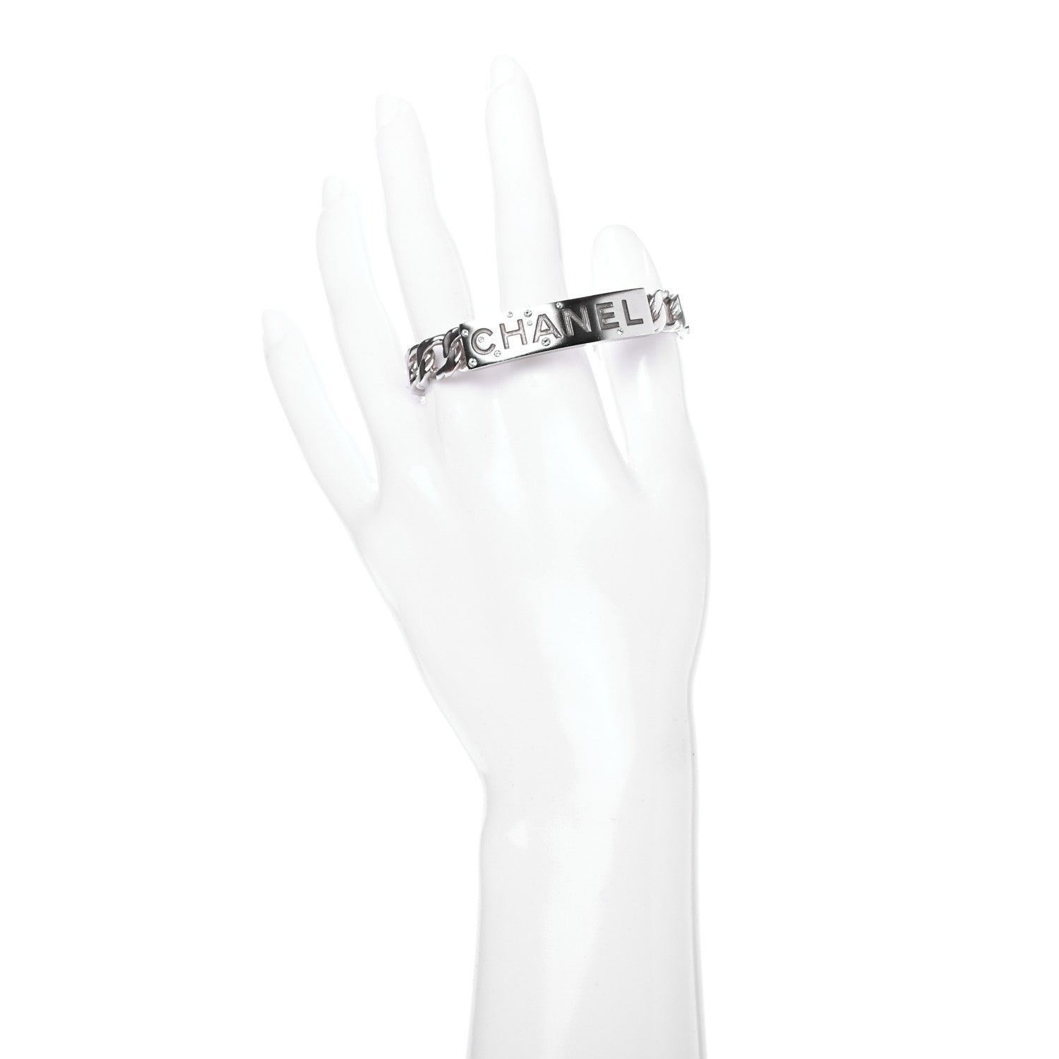 Chanel Metal Crystal Chain Cuff Silver 2 of 5