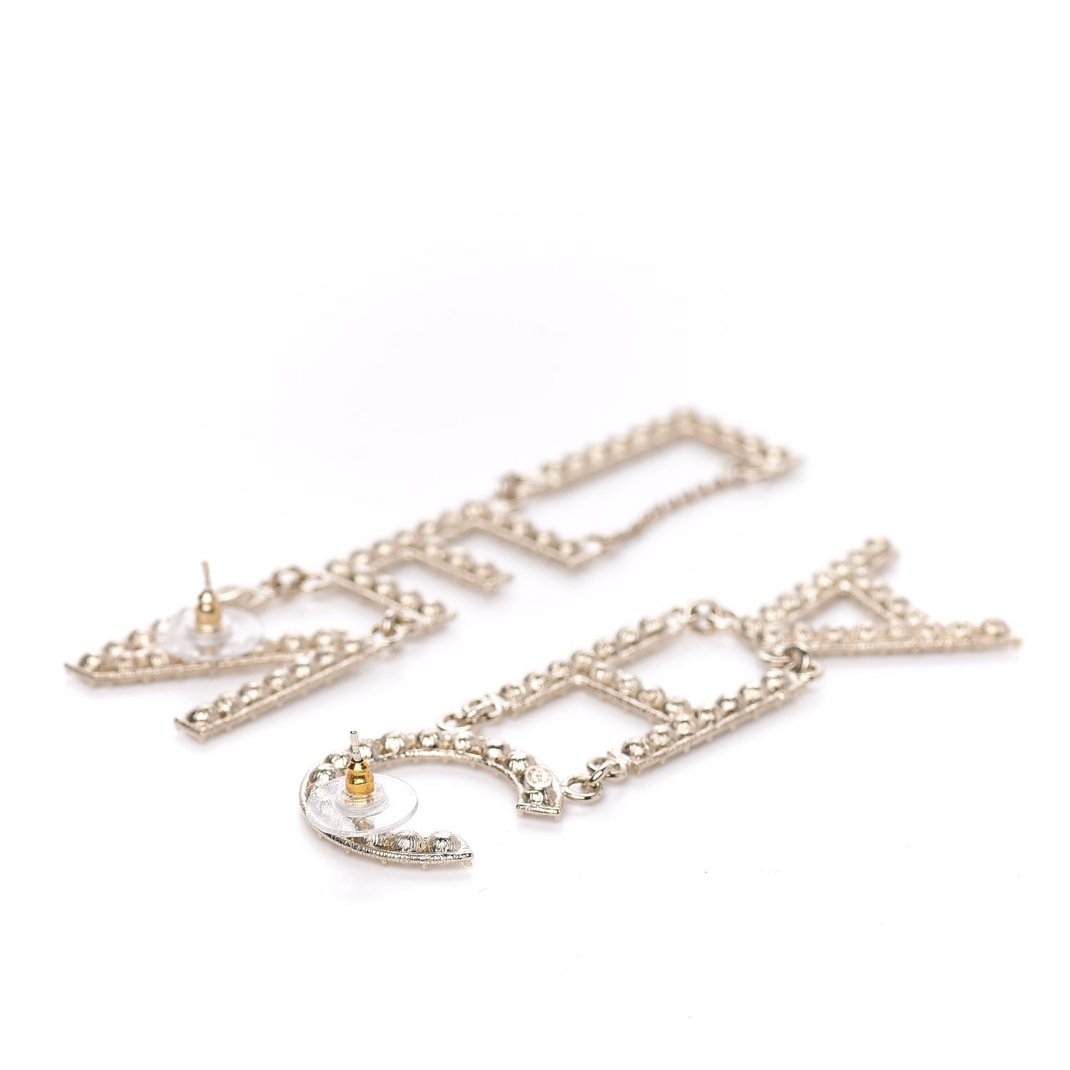 Chanel Crystal Cha-Nel Logo Drop Earrings Gold 3 of 5