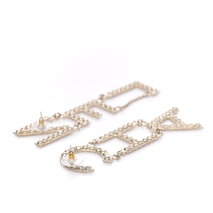 Chanel Crystal Cha-Nel Logo Drop Earrings Gold 3 of 5