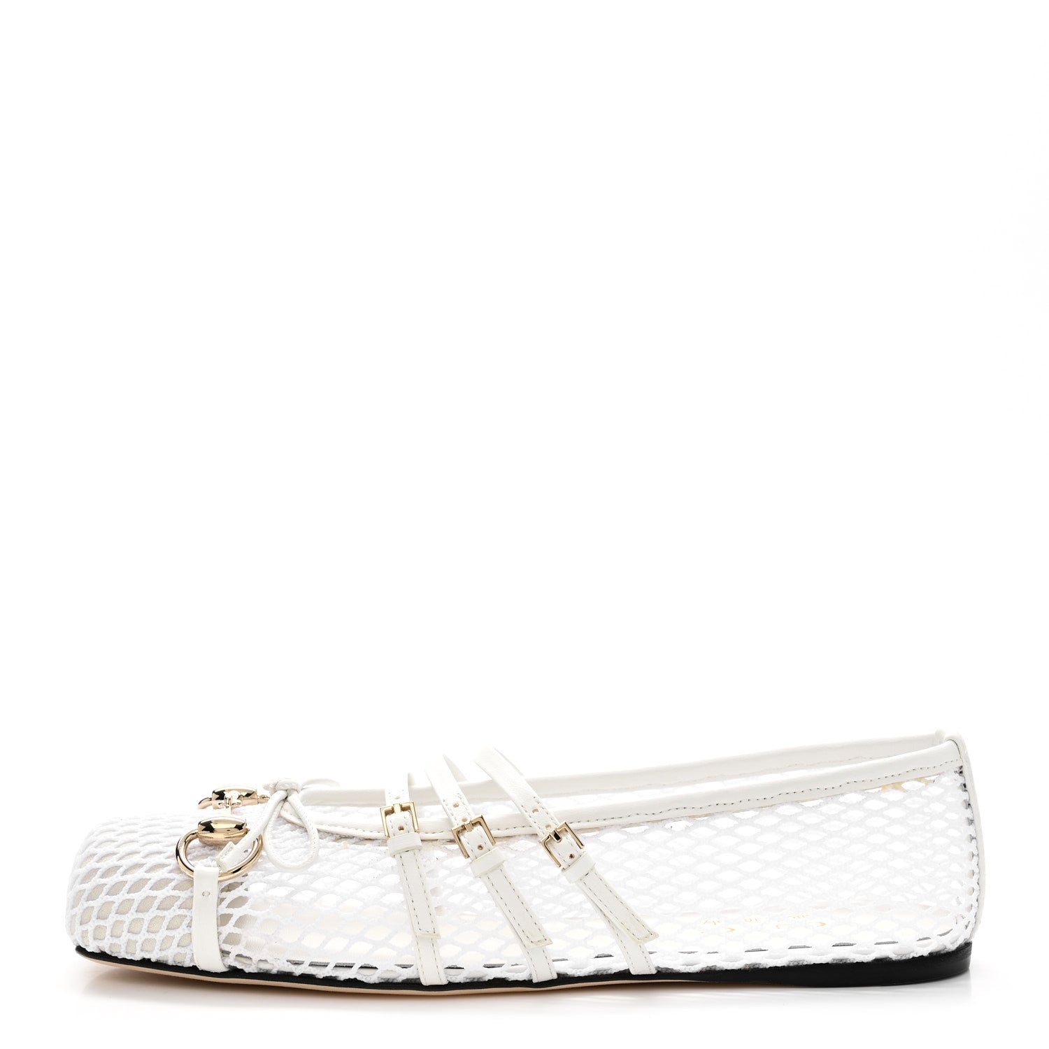 Gucci Video Net Nappa Horsebit Ballerina Flats 37 Great White 1 of 9