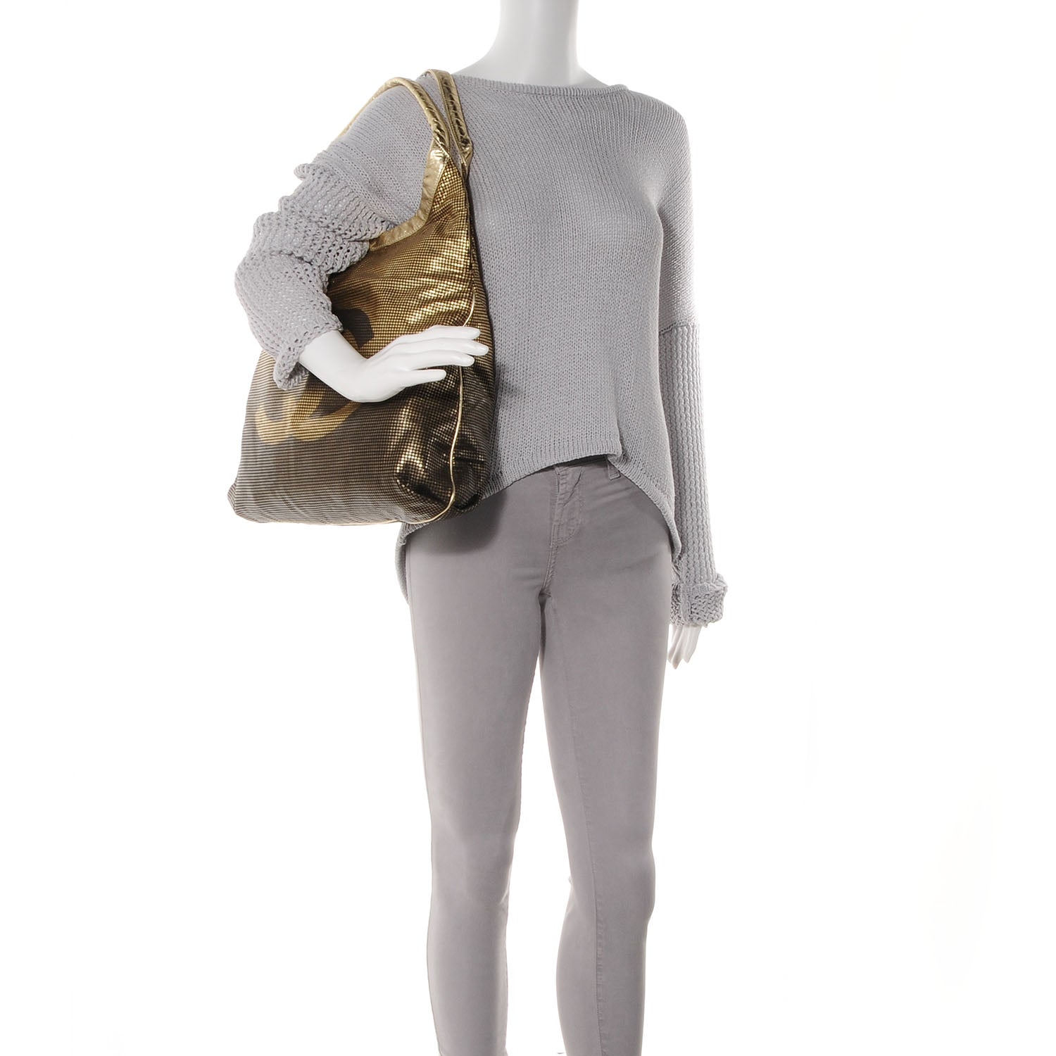 Chanel Metallic Perforated Lambskin Hollywood Hobo Gold 2 of 7