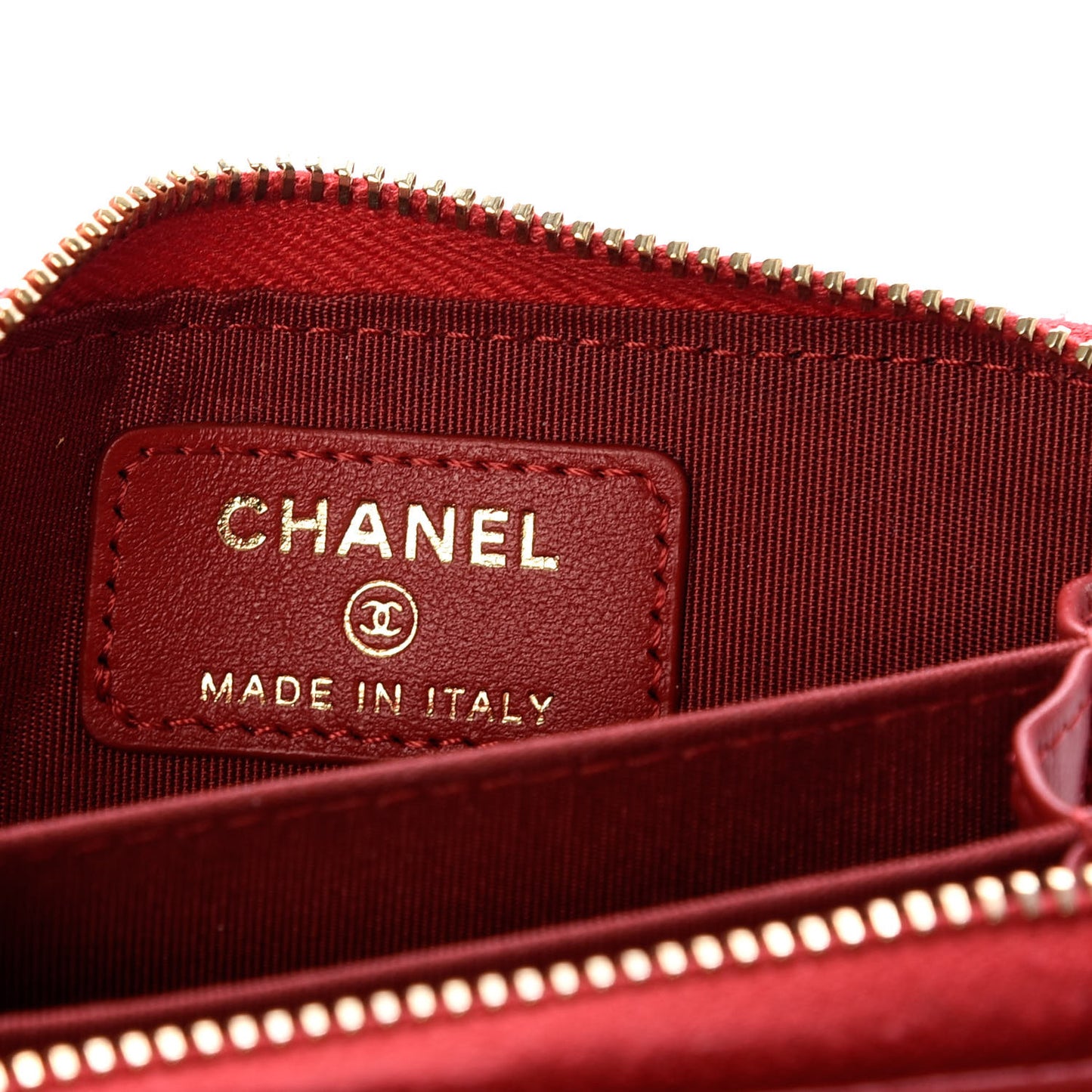 Goatskin Quilted Chanel 19 Zip Around Coin Purse Wallet Red