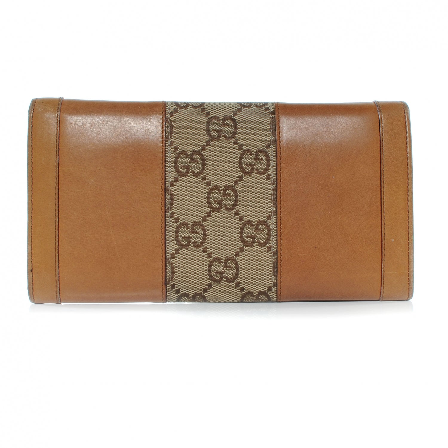 Gucci Leather Monogram Web Continental Wallet Tan 3 of 9