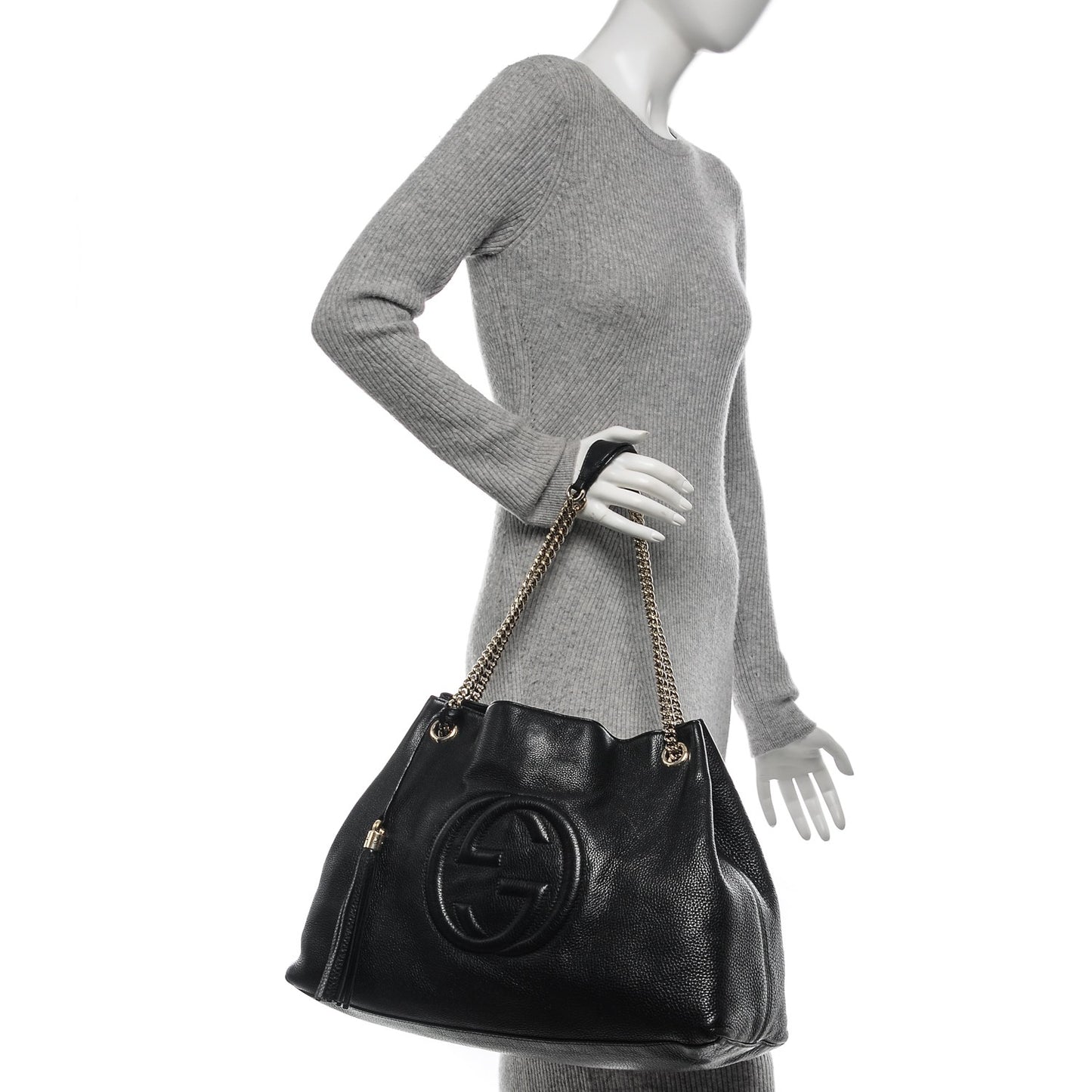 Pebbled Calfskin Large Soho Chain Shoulder Bag Black