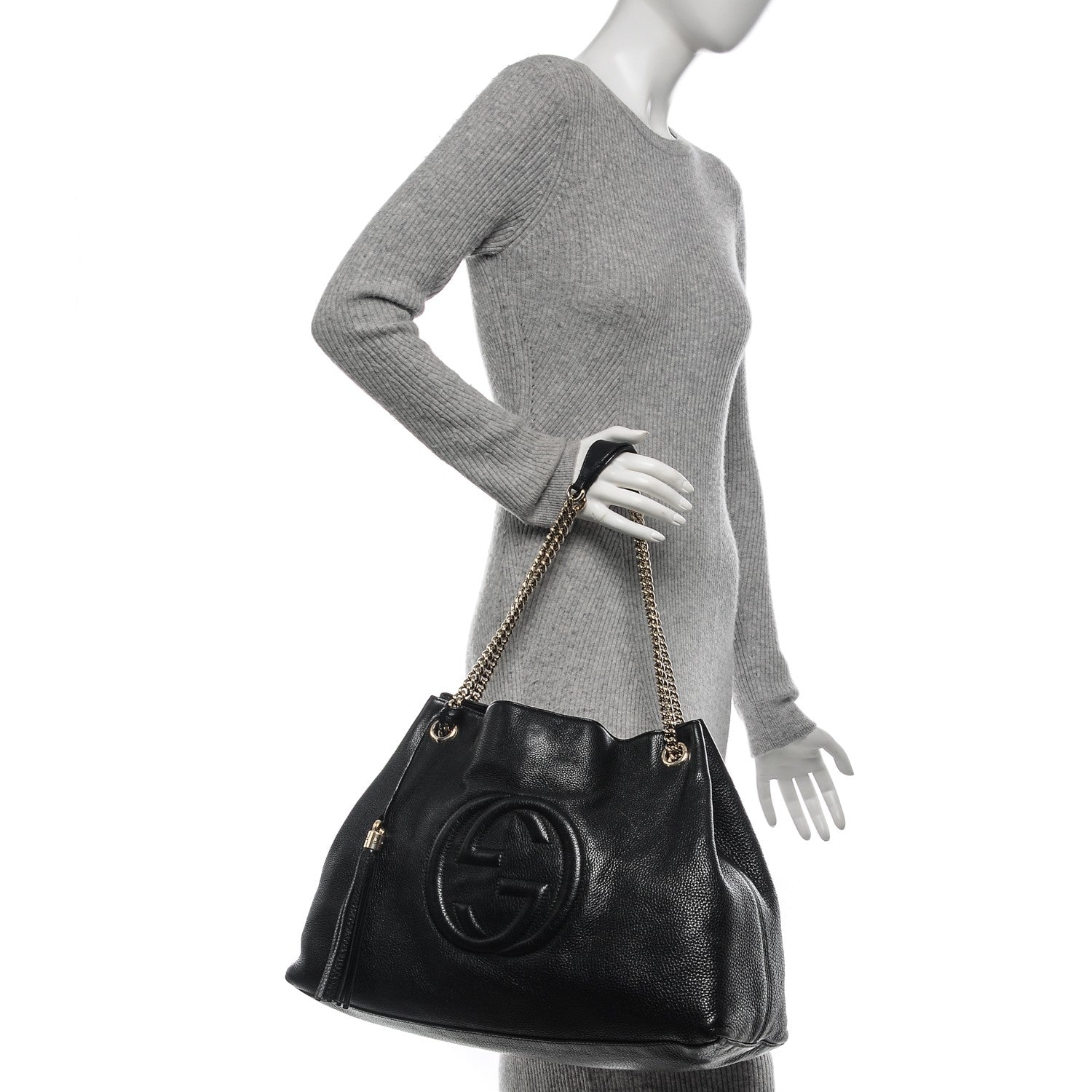 Gucci Pebbled Calfskin Large Soho Chain Shoulder Bag Black 2 of 9