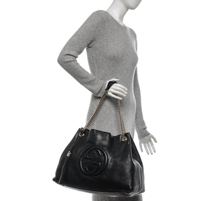 Gucci Pebbled Calfskin Large Soho Chain Shoulder Bag Black 2 of 9