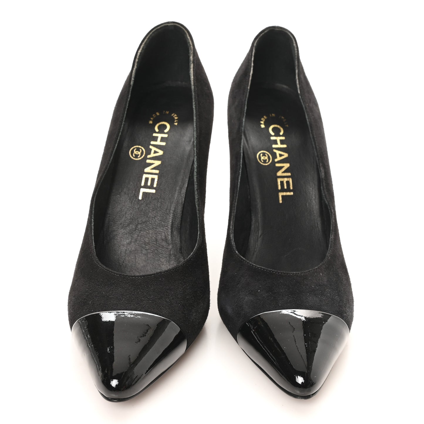 Suede Patent Calfskin Cap Toe Pearl Pumps 36 Black
