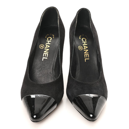 Chanel Suede Patent Calfskin Cap Toe Pearl Pumps 36 Black 3 of 10