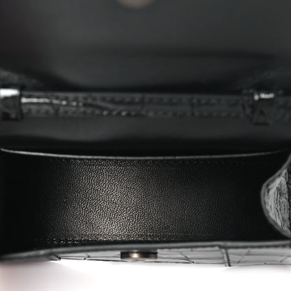 Balenciaga Shiny Calfskin Monochrome Crocodile Embossed Hourglass Top Handle Bag Mini Black 5 of 9