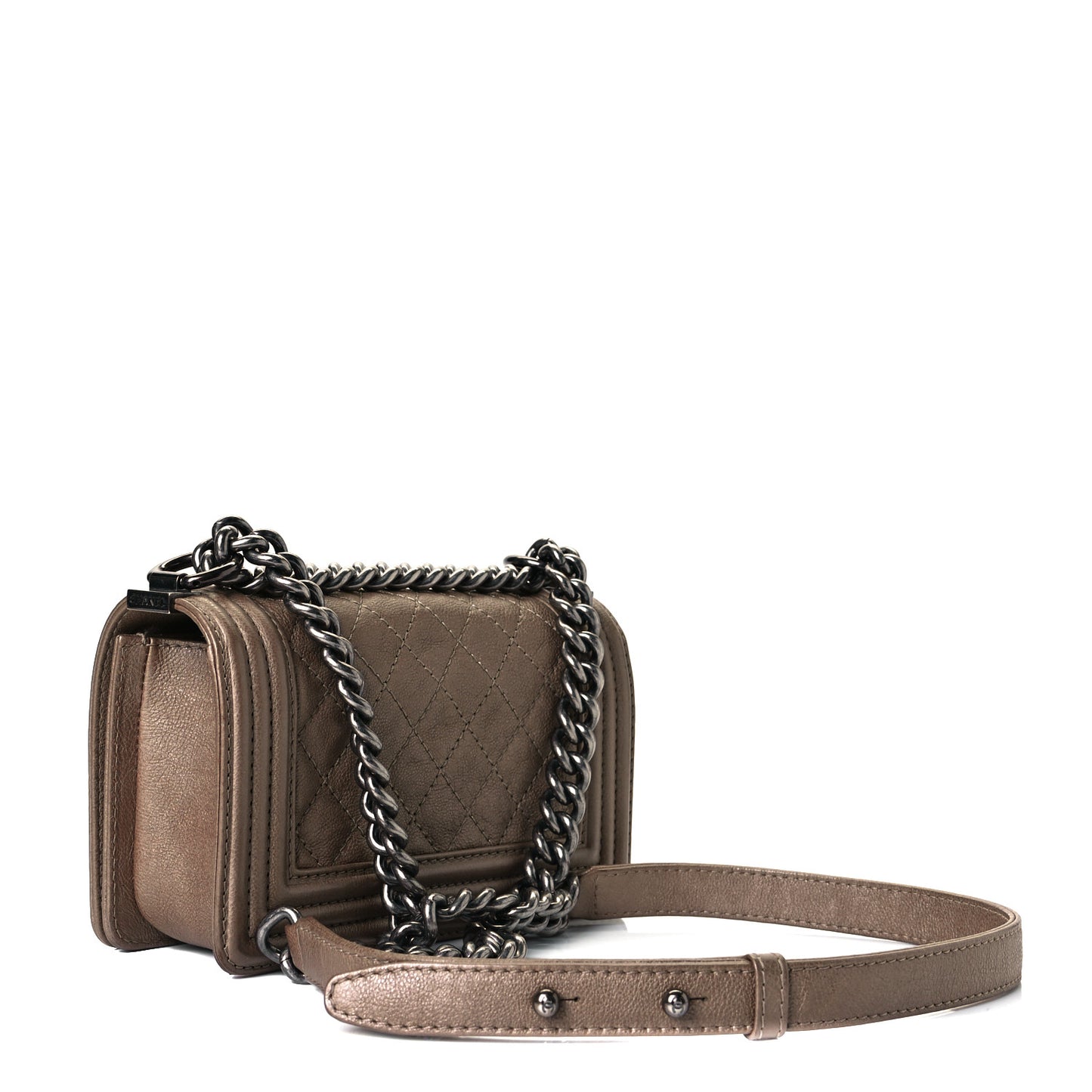 Metallic Calfskin Quilted Small Boy Flap Taupe
