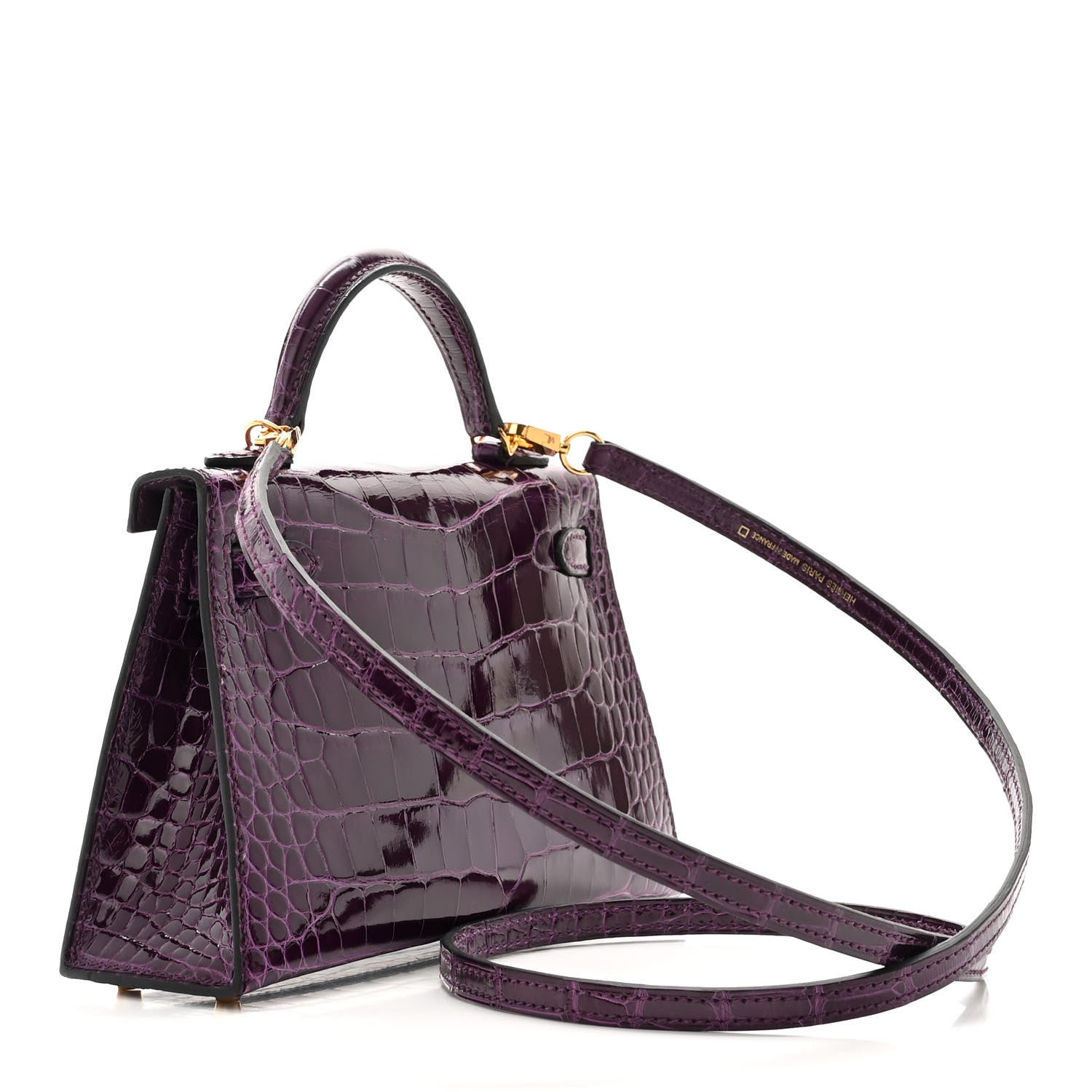 Hermes Shiny Alligator Mini Kelly Sellier 20 Cassis 3 of 10