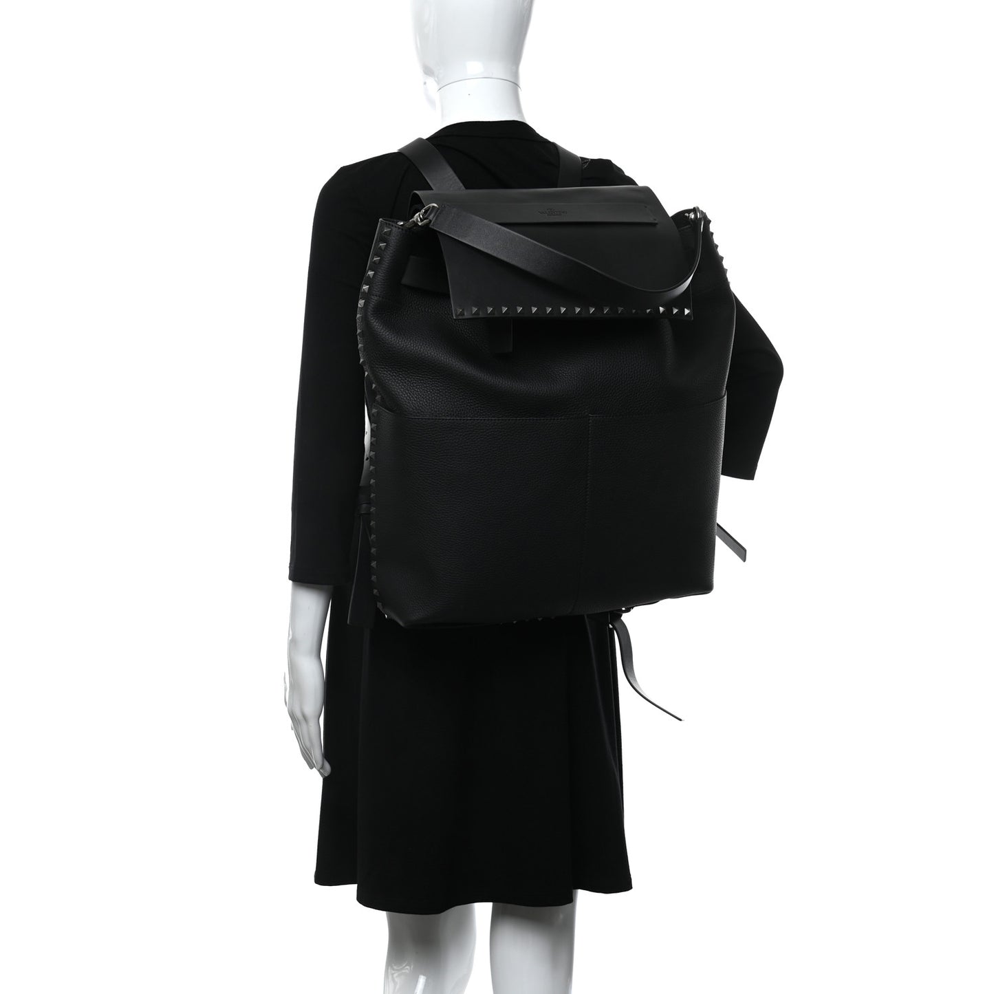 Grained Calfskin Rockstud Backpack Black