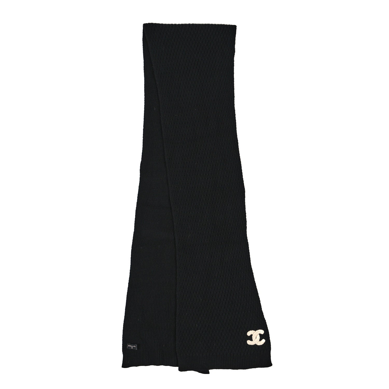 Chanel Cashmere Knit CC Scarf Black White 2 of 3