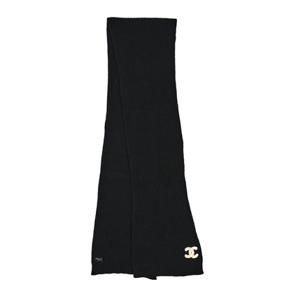 Chanel Cashmere Knit CC Scarf Black White 2 of 3