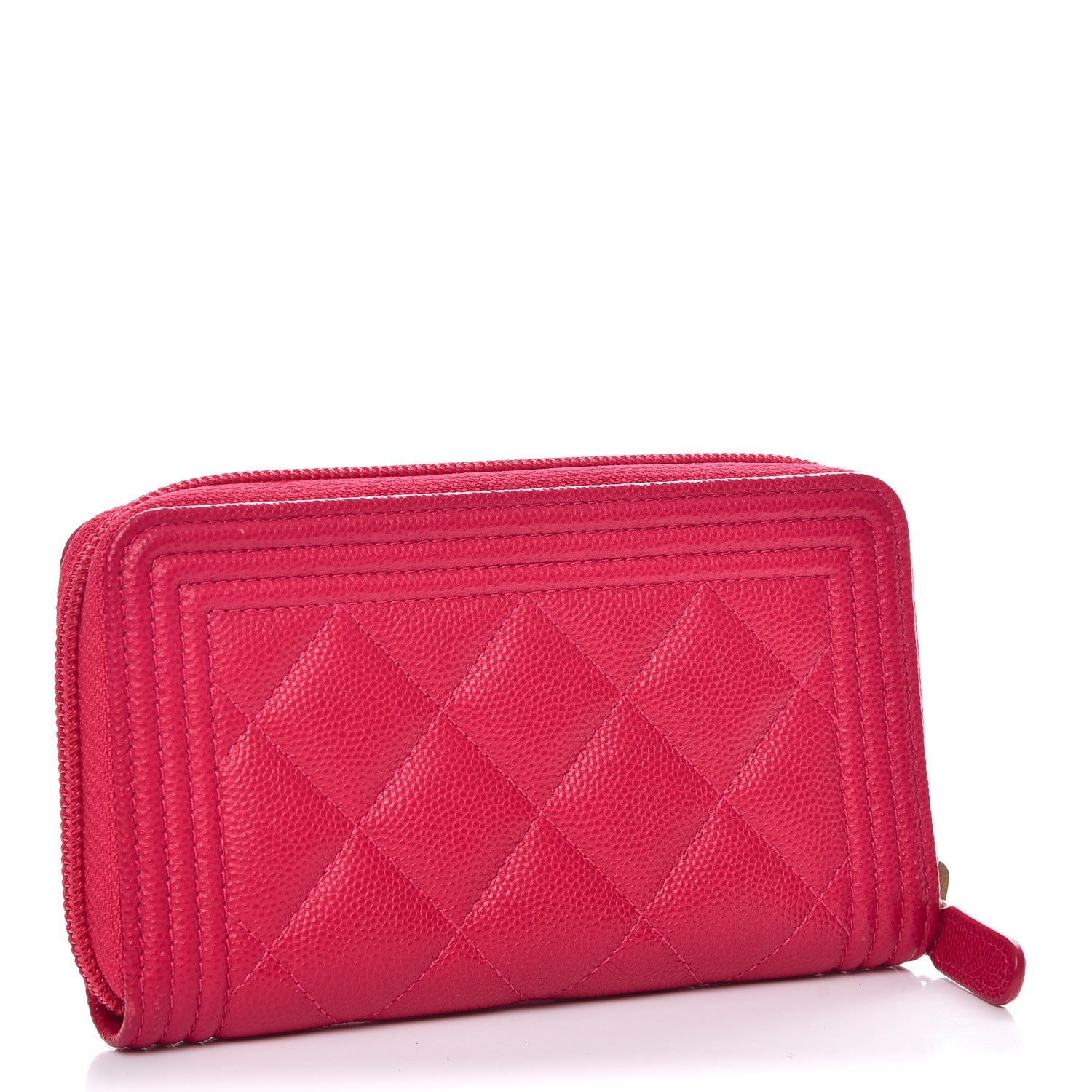 Chanel Caviar Quilted Small Boy Zip Around Wallet Fuchsia 3 of 9