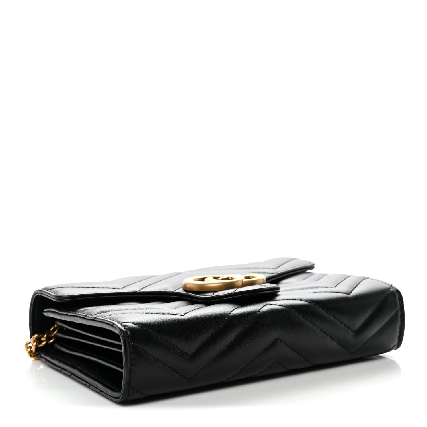 Gucci Calfskin Matelasse GG Marmont Chain Wallet Black 4 of 11