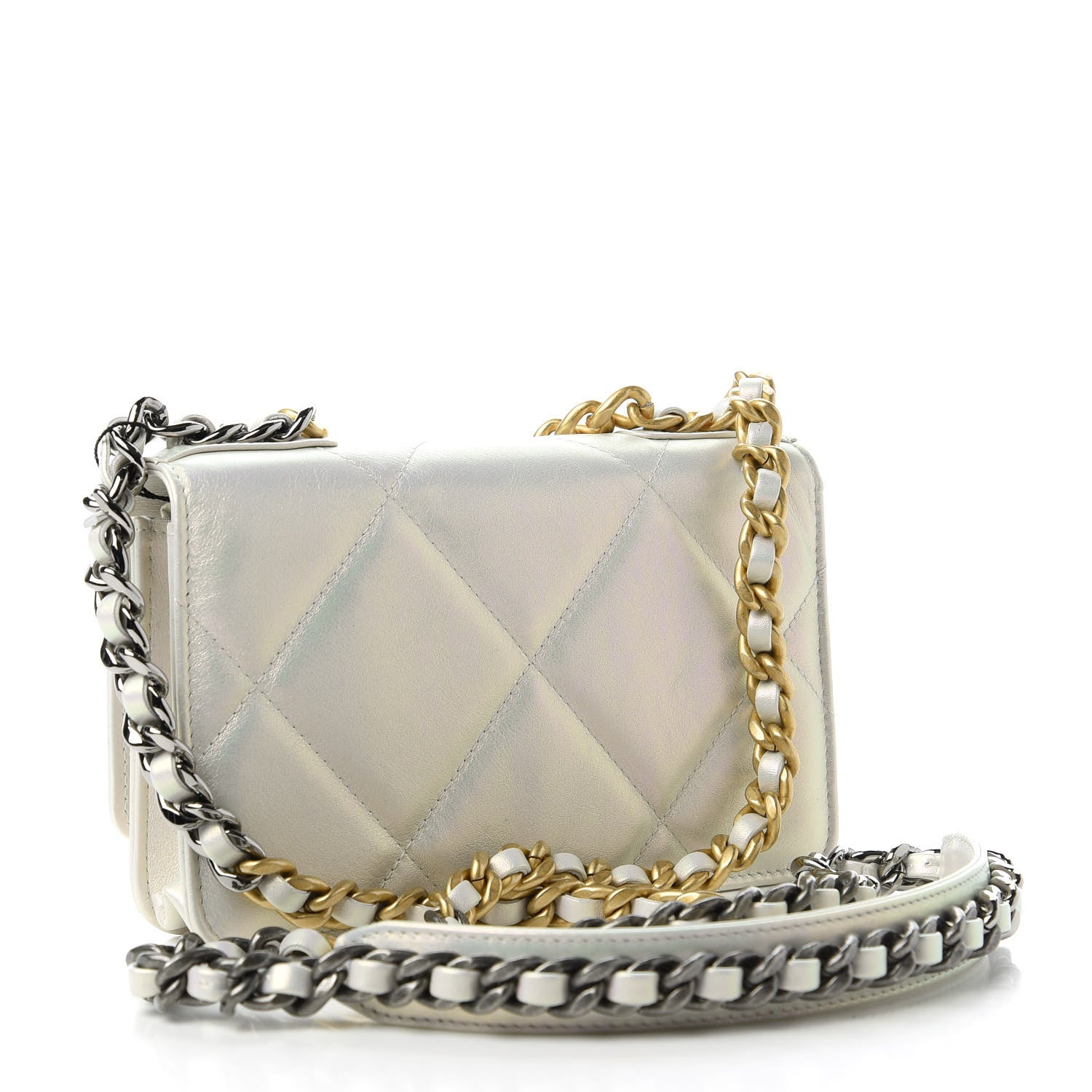 Chanel Iridescent Calfskin Quilted Chanel 19 Wallet On Chain WOC White 3 of 11