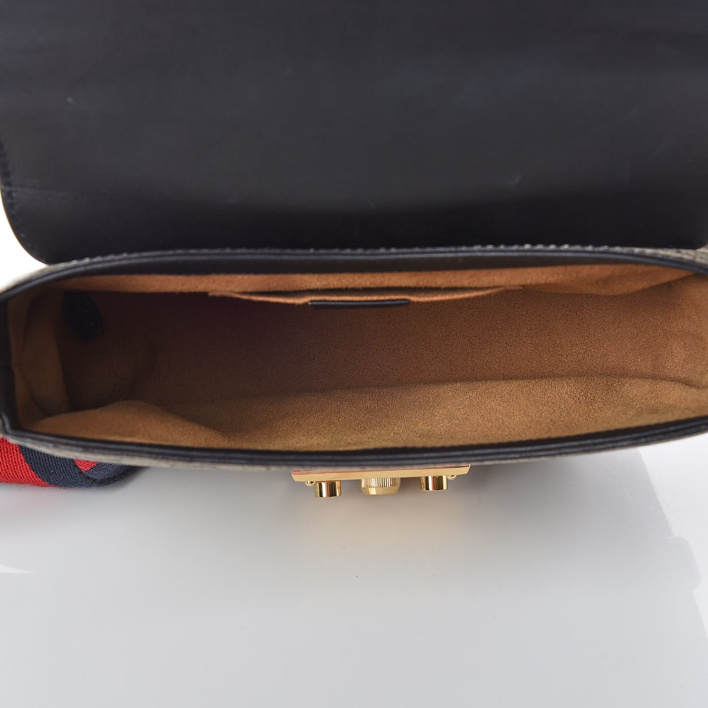GG Supreme Monogram Web Medium Padlock Messenger Shoulder Bag Black