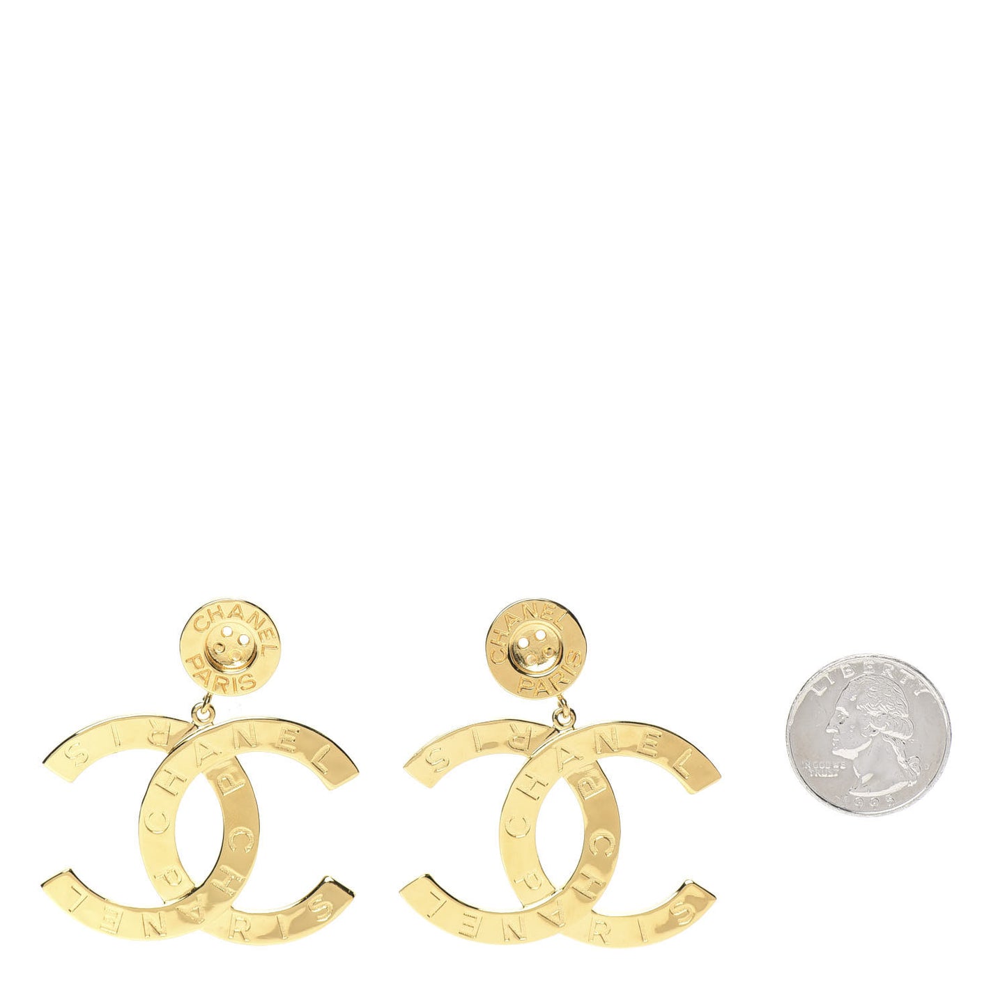 Metal Large Paris Button Clip On Earrings Gold