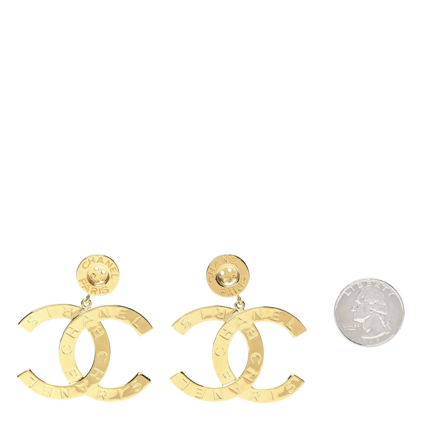 Chanel Metal Large Paris Button Clip On Earrings Gold 2 of 6