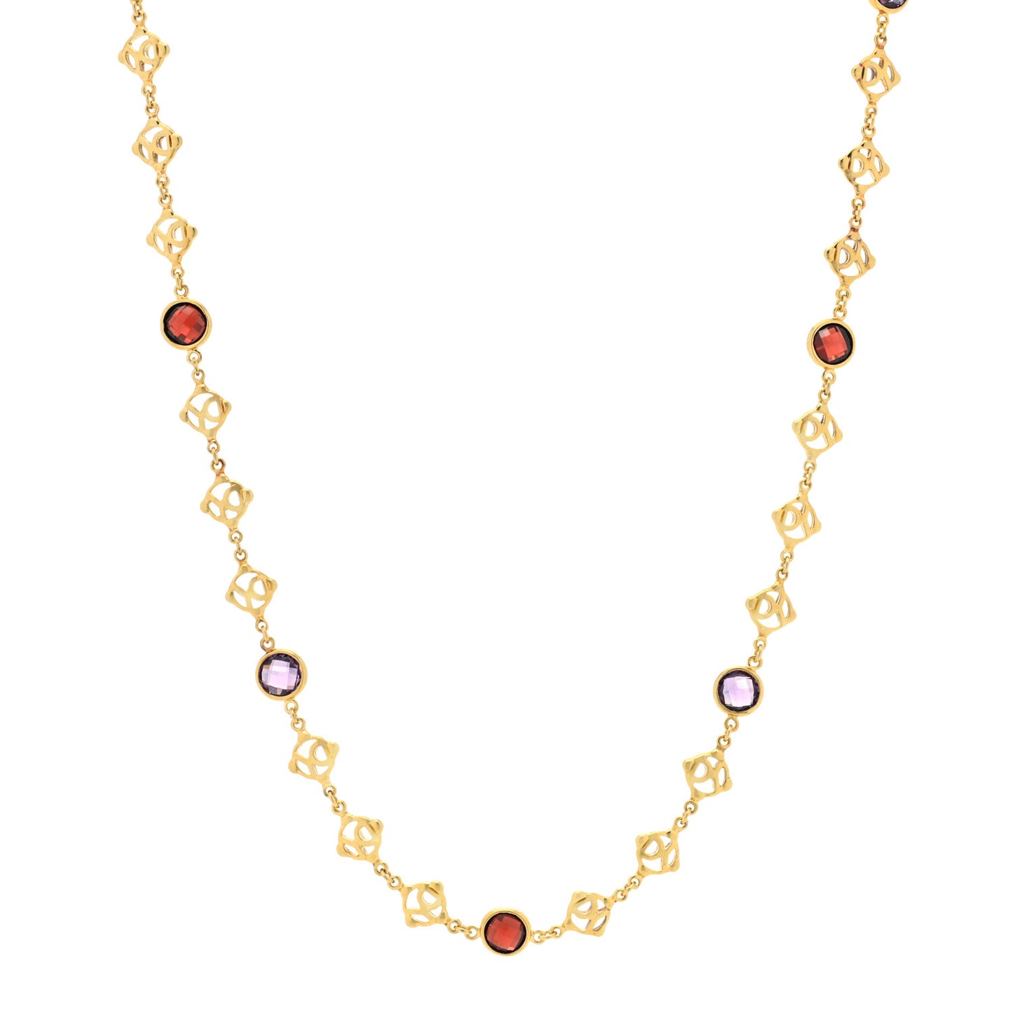 18K Yellow Gold Amethyst Garnet Logo Chain Necklace