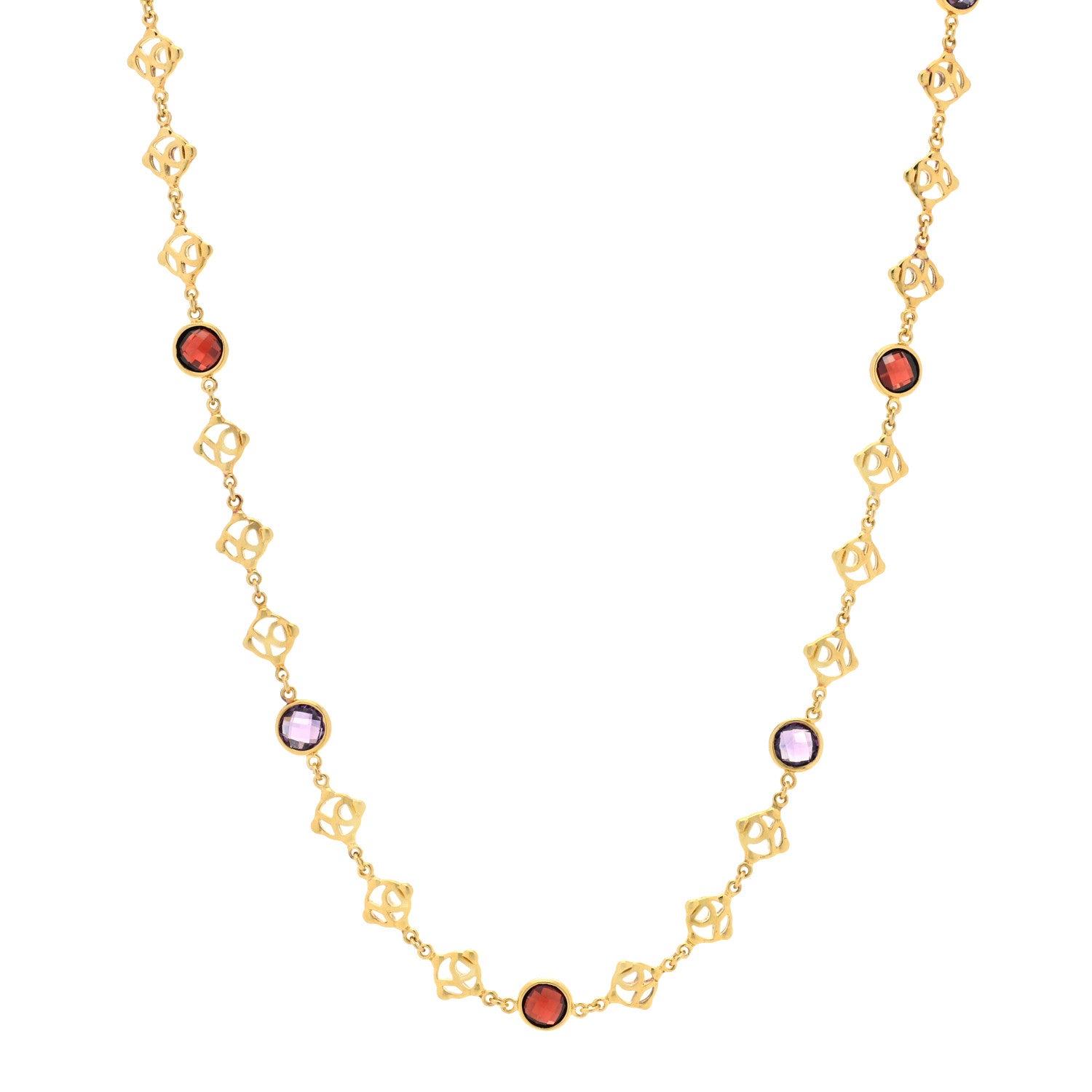 David Yurman 18K Yellow Gold Amethyst Garnet Logo Chain Necklace 1 of 5