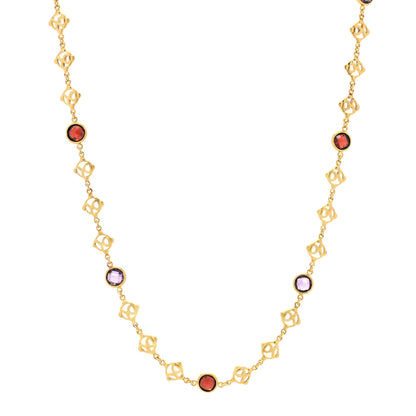 David Yurman 18K Yellow Gold Amethyst Garnet Logo Chain Necklace 1 of 5