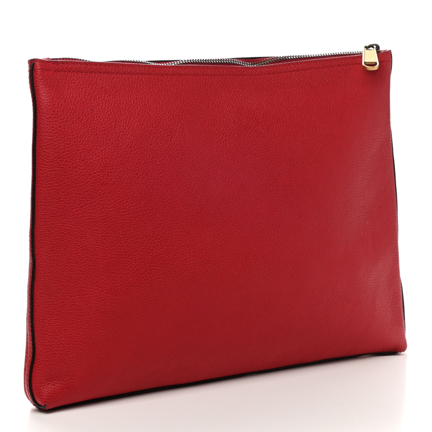 Pebbled Calfskin Medium Logo Portfolio Clutch Hibiscus Red