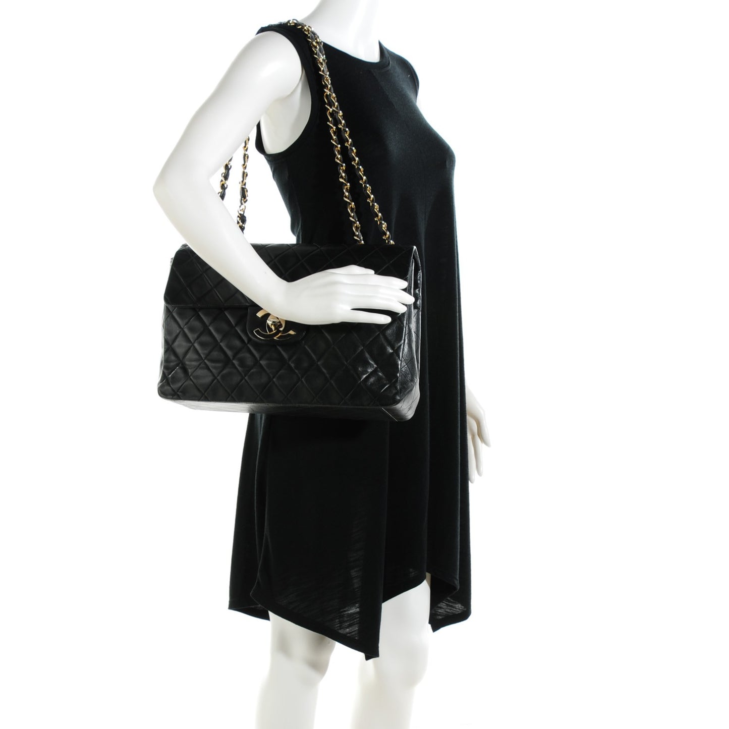 Lambskin Quilted XL Jumbo Single Flap Black