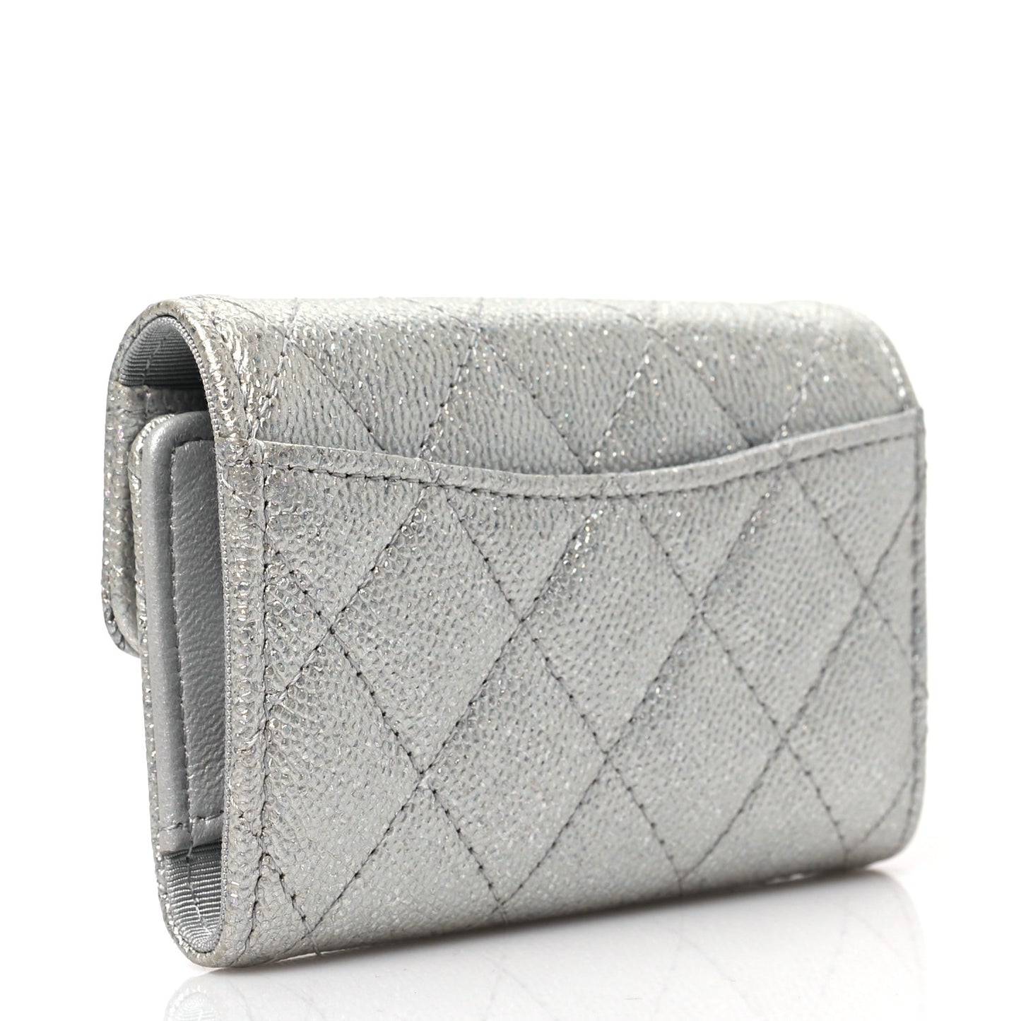 Metallic Caviar Quilted Classic 4 Key Holder Wallet Silver