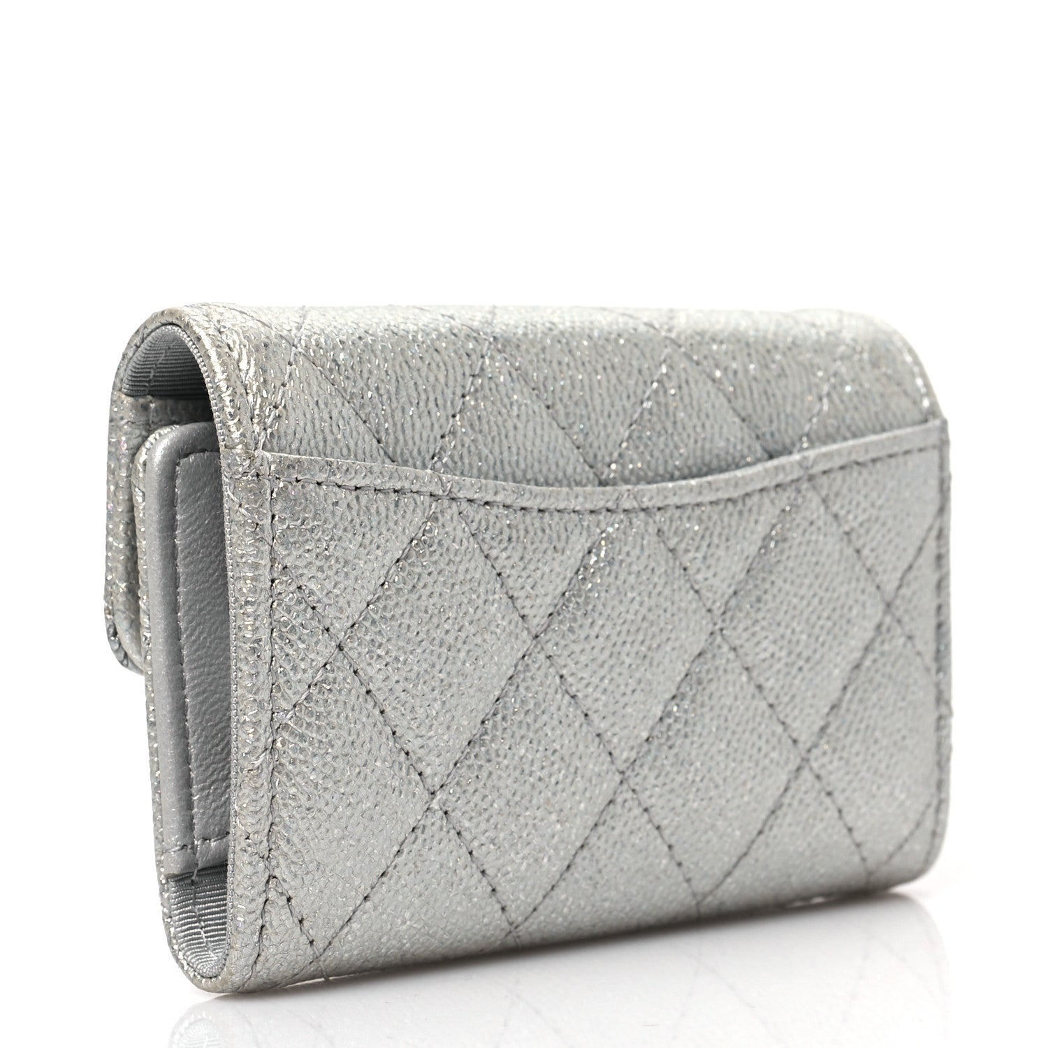 Chanel Metallic Caviar Quilted Classic 4 Key Holder Wallet Silver 3 of 7