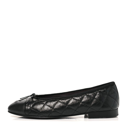 Chanel Aged Calfskin Quilted CC Cap Toe Ballerina Flats 35 Black 1 of 9
