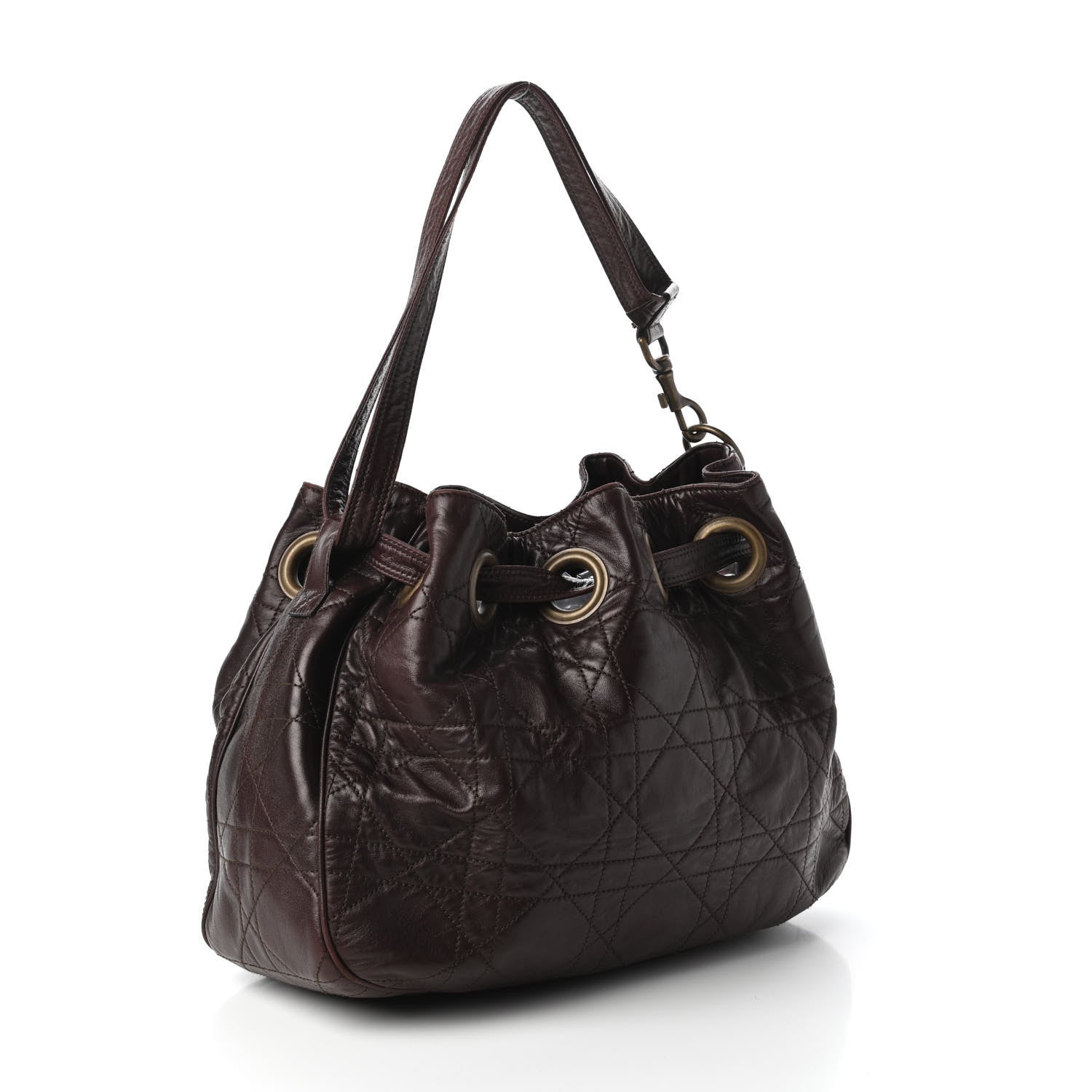Christian Dior Lambskin Cannage Drawstring Bag Dark Brown 3 of 14