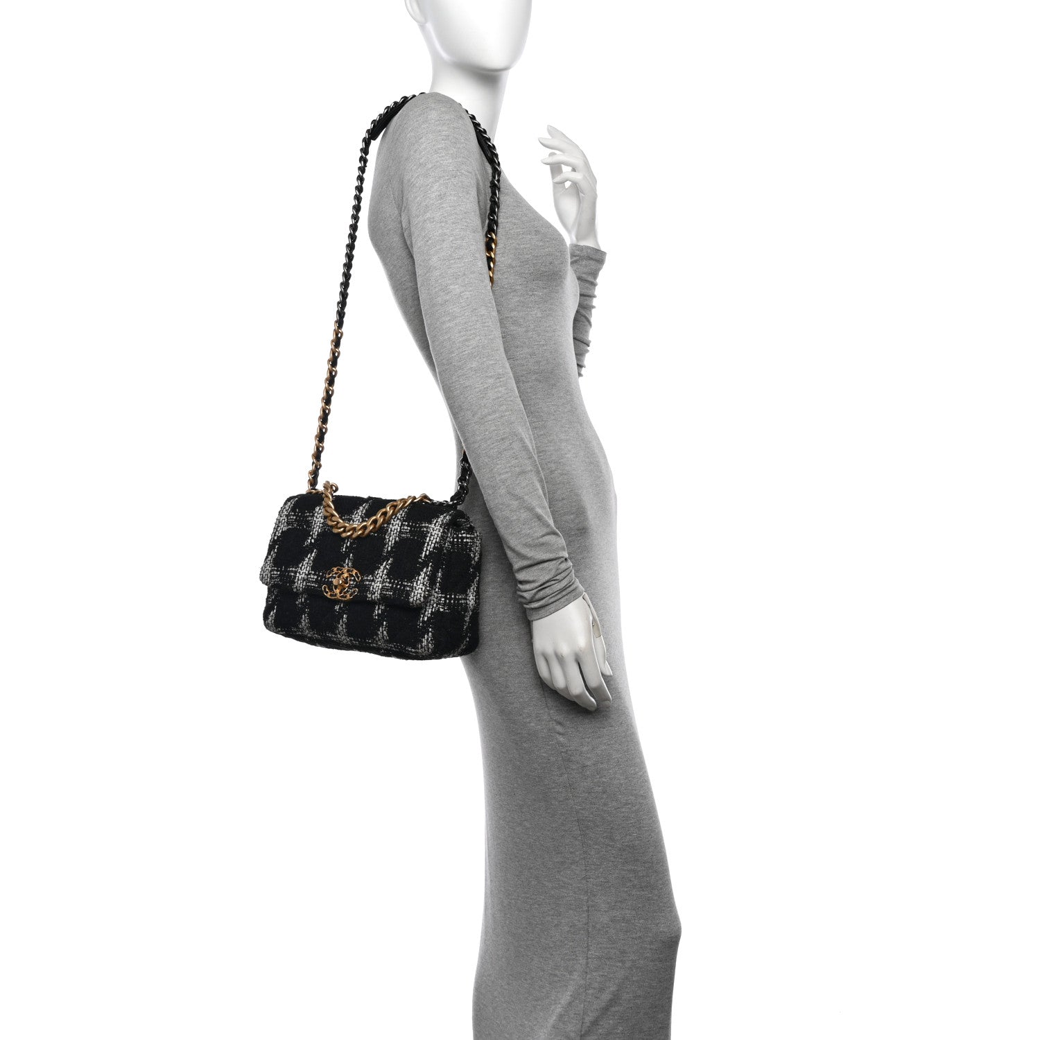 Chanel Tweed Houndstooth Quilted Medium Chanel 19 Flap Black White 2 of 10