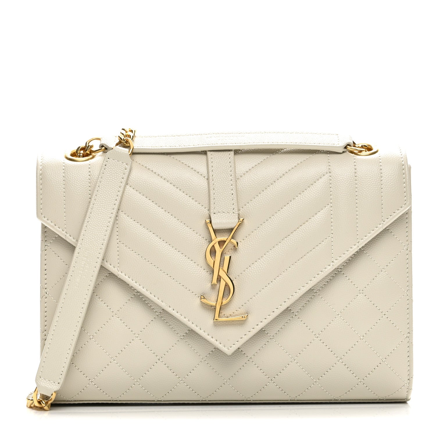 Saint Laurent Grain De Poudre Textured Mixed Matelasse Medium Triquilt Monogram Satchel Crema Soft 1 of 11