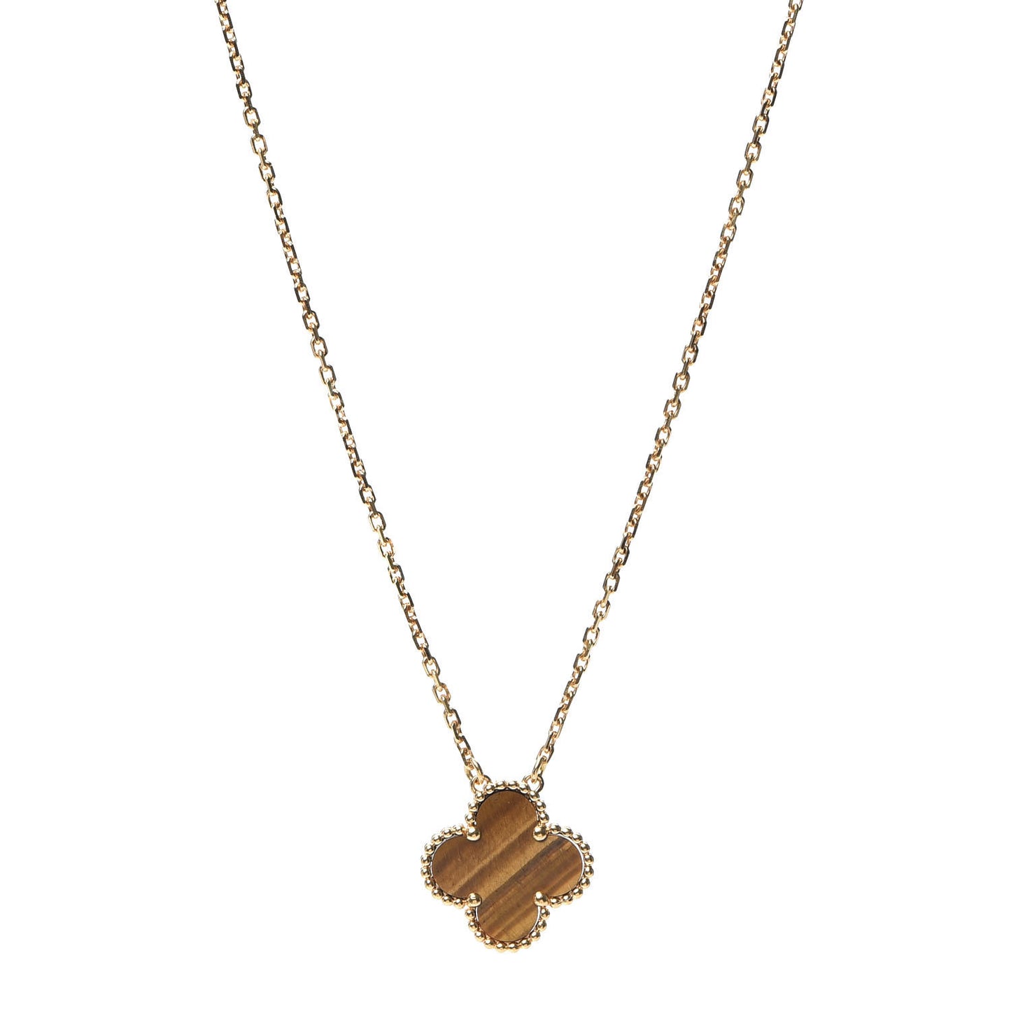 18K Yellow Gold Tiger Eye Vintage Alhambra Pendant Necklace