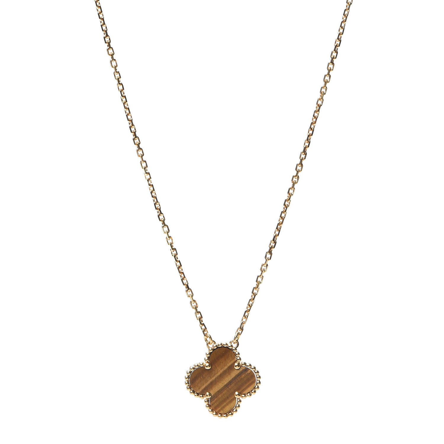 Van Cleef & Arpels 18K Yellow Gold Tiger Eye Vintage Alhambra Pendant Necklace 1 of 7