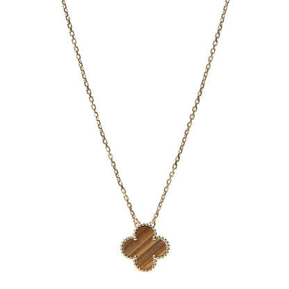 Van Cleef & Arpels 18K Yellow Gold Tiger Eye Vintage Alhambra Pendant Necklace 1 of 7