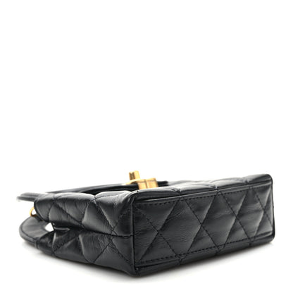 Chanel Shiny Aged Calfskin Quilted Mini Nano Kelly Shopper Black 4 of 12