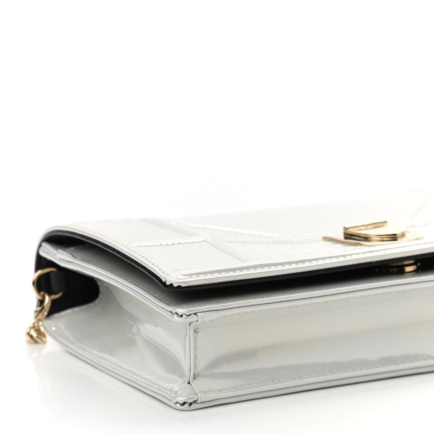 Christian Dior Patent Micro-Cannage Diorama Wallet on Chain Pouch White 11 of 13