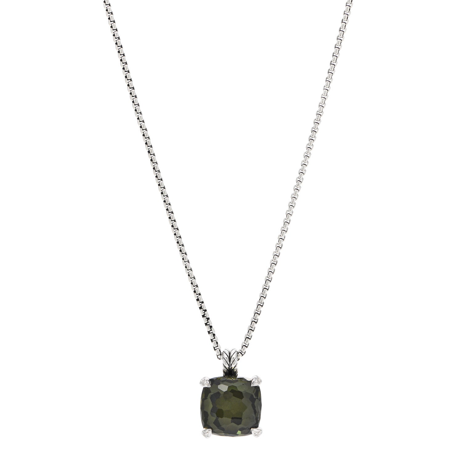 David Yurman Sterling Silver Diamond Green Orchid 14mm Chatelaine Pendant Necklace 1 of 4