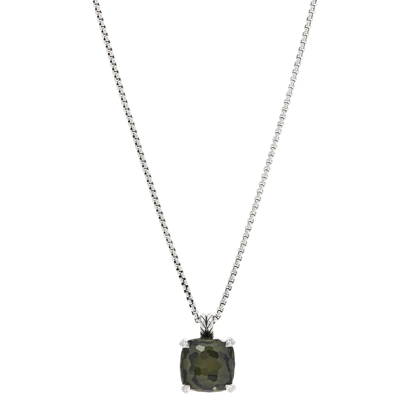 Sterling Silver Diamond Green Orchid 14mm Chatelaine Pendant Necklace